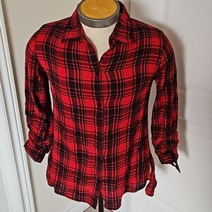 Japana Women's Buffalo Plaid Flannel Long Sleeves Button Down Shirt Medium Red